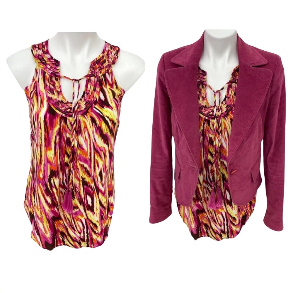 Caslon Blazer Top Combo Womens Small Sleeveless Pink Yellow Office Casual